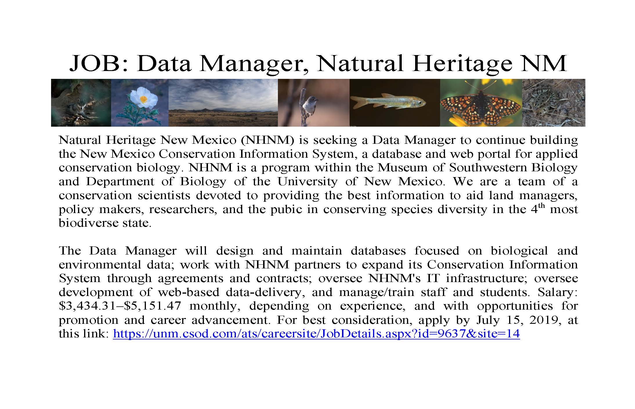 Job description for Natural History, Data Manager